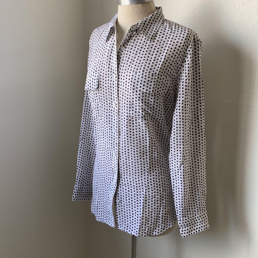 Equipment Silk White Black Stars Button Down Shirt M - Picture 2 of 5